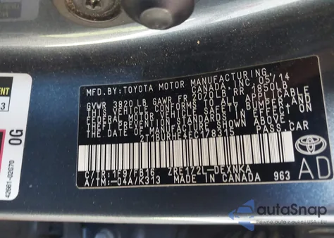 2014 Toyota Corolla Le z USA, uszkodzony, nr VIN 2T1BURHE4EC178315